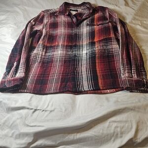 Tommy Hilfiger Men's Cotton Plaid Flannel Untucked Overshirt Red